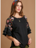 Double Ruffle Embroidered Sleeve Top
