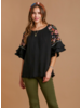 Double Ruffle Embroidered Sleeve Top