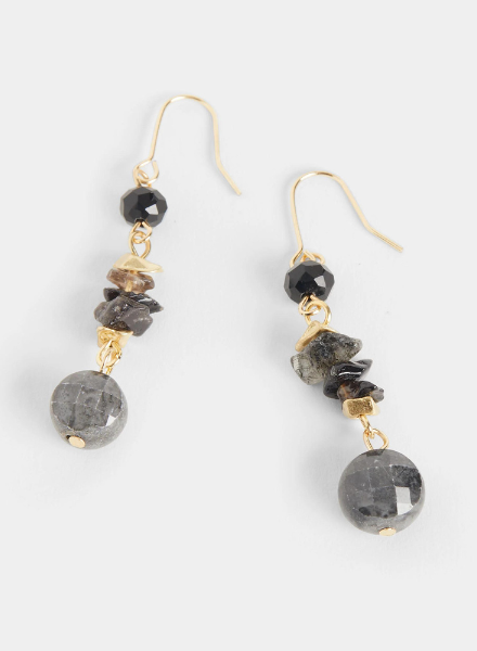 Beaded Stone Dangle Earrings
