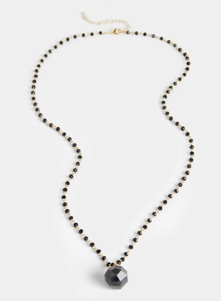 Beaded Chain Necklace with Chunky Stone