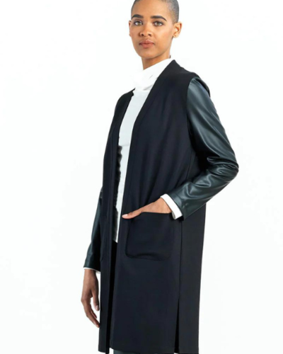 Ponte Knit Liquid Leather Cardigan Trader Rick s for the artful woman