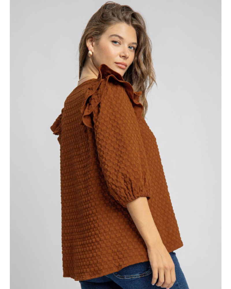 Textured Jacquard Ruffle Top - Trader Rick's for the artful woman Textured Jacquard Ruffle Top - Trader Rick's for the artful woman