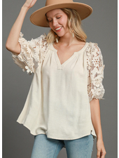 3D Floral Cutout Sleeve V-Neck Top