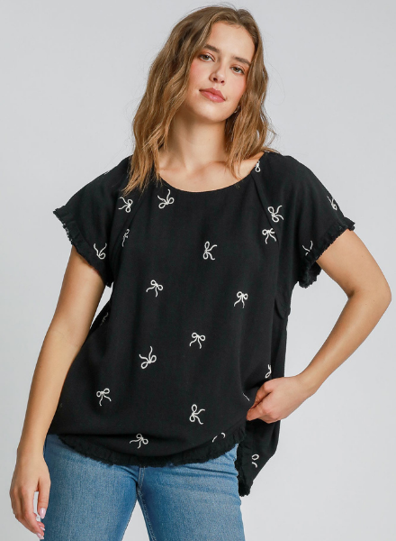 Frayed Top with Embroidered Bows