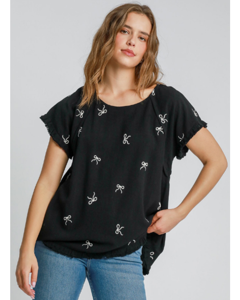Frayed Top with Embroidered Bows