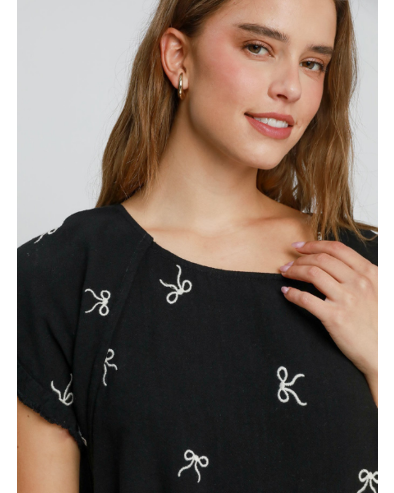 Frayed Top with Embroidered Bows