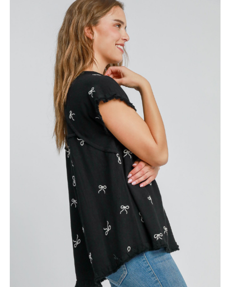 Frayed Top with Embroidered Bows