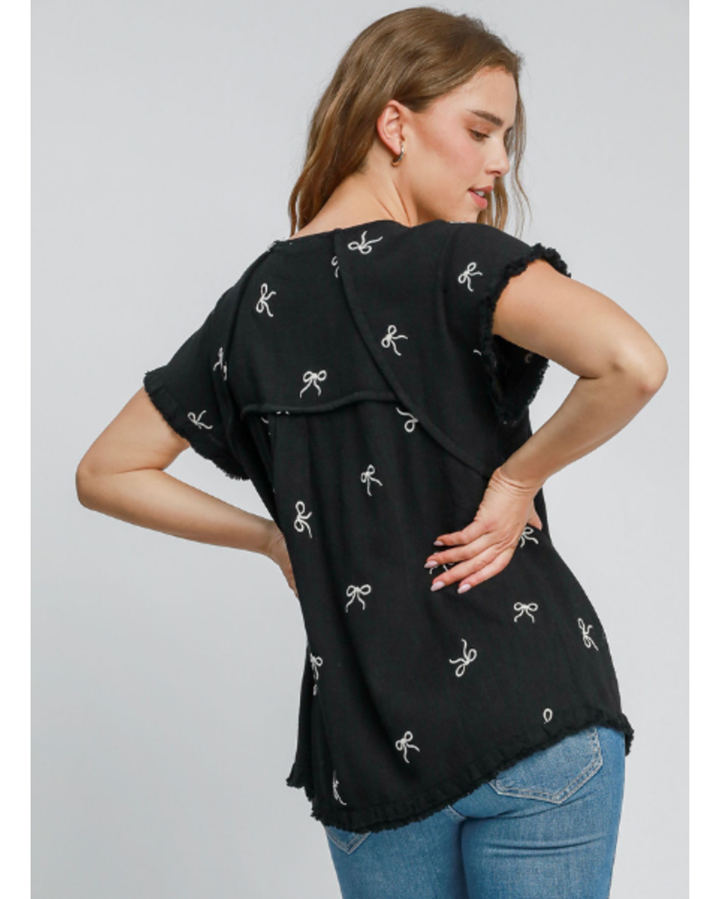 Frayed Top with Embroidered Bows