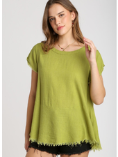 Round Neck Frayed Top