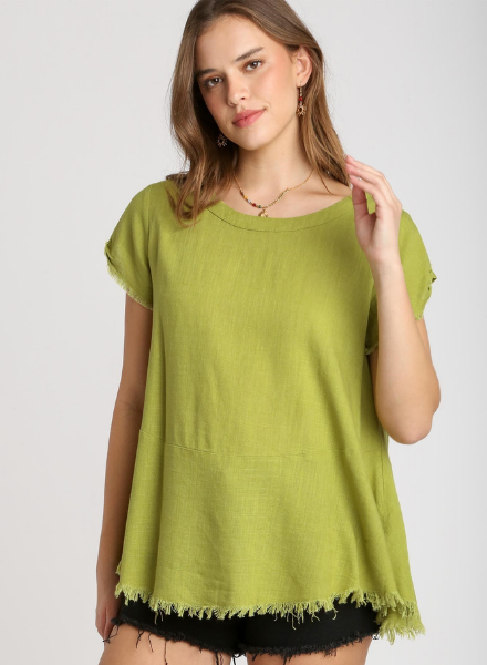Round Neck Frayed Top