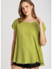 Round Neck Frayed Top