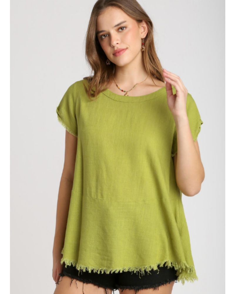 Round Neck Frayed Top