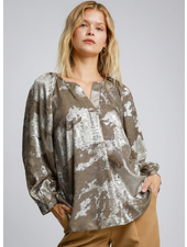 Metallic V-Notched Neckline Blouse