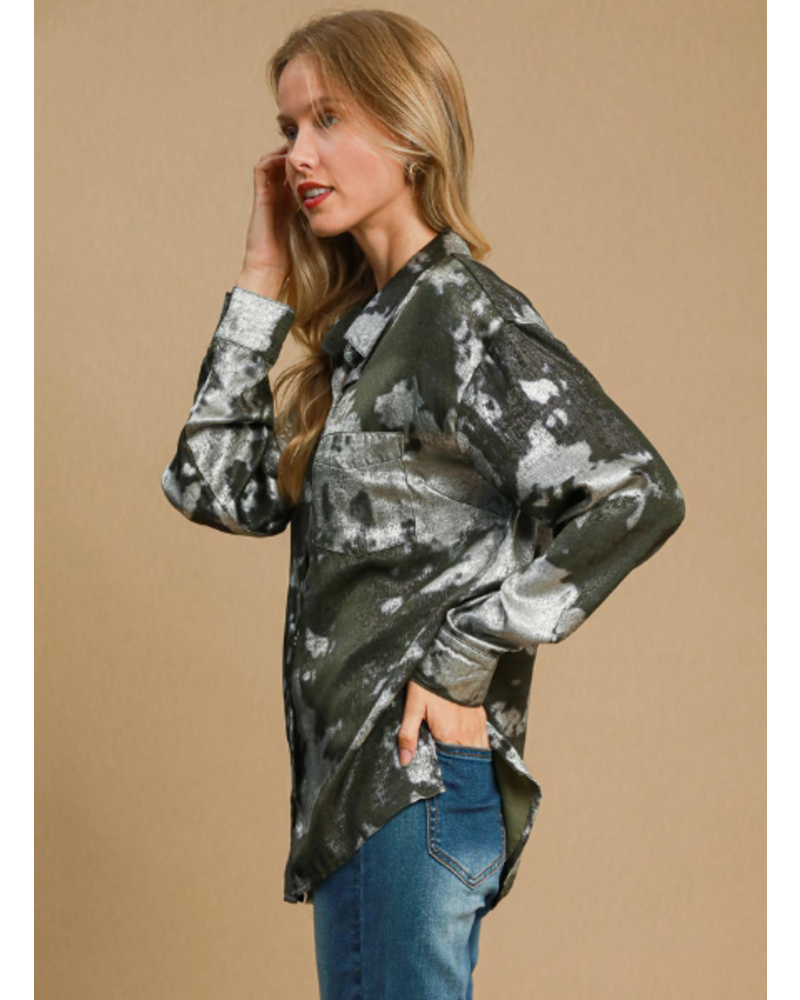 Metallic Acid Wash Button Down Top