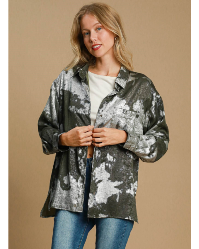 Metallic Acid Wash Button Down Top