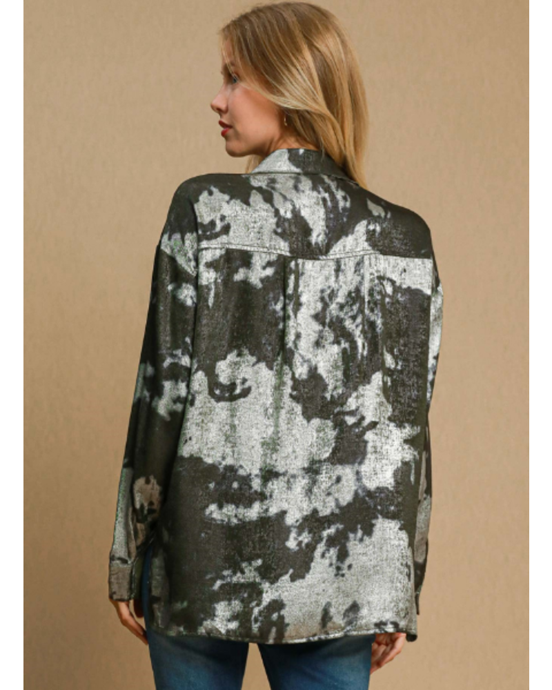Metallic Acid Wash Button Down Top