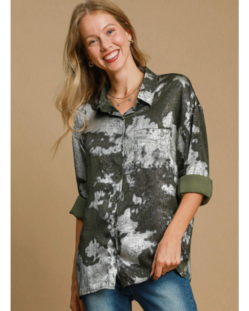 Metallic Acid Wash Button Down Top