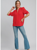 Smocked Sleeve Blouse with Split Neckline