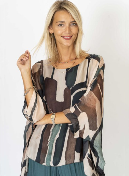 Silk Kimono with Abstract Paint Print
