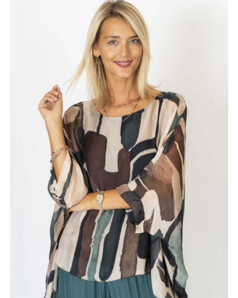 Silk Kimono with Abstract Paint Print