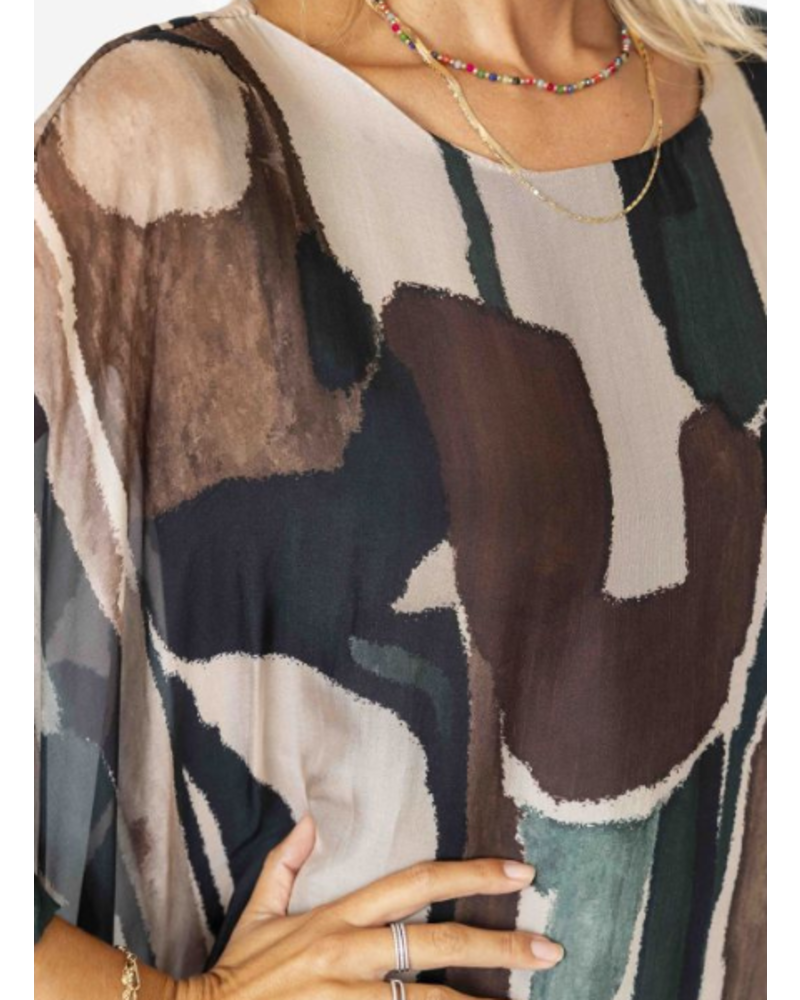 Silk Kimono with Abstract Paint Print