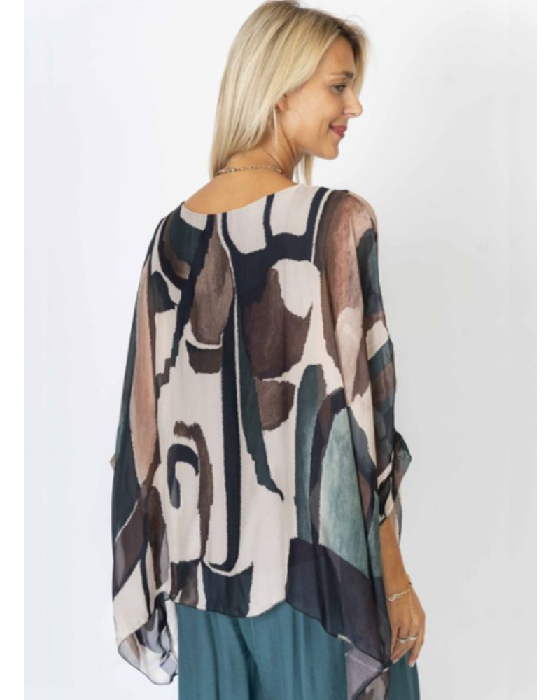 Silk Kimono with Abstract Paint Print
