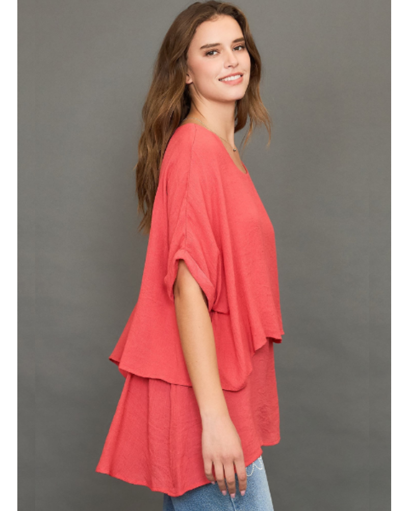 Breezy Cuffed Sleeve Layered Tunic
