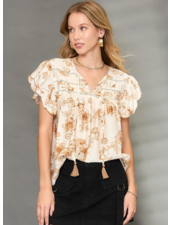 Floral Scalloped Sleeves Top
