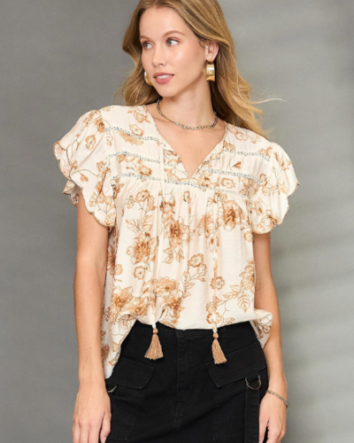 売れ筋商品|||カールラガーフェルド カットソー トップス レディース Women's Scalloped Flutter-Sleeve Top Flore Green KARL LAGERFELD PARIS Women's Scalloped Flutter-Sleeve Top