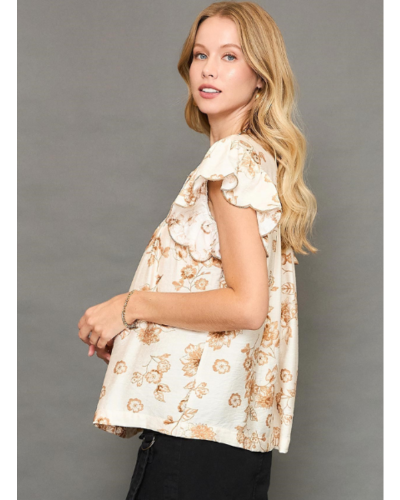 Floral Scalloped Sleeves Top