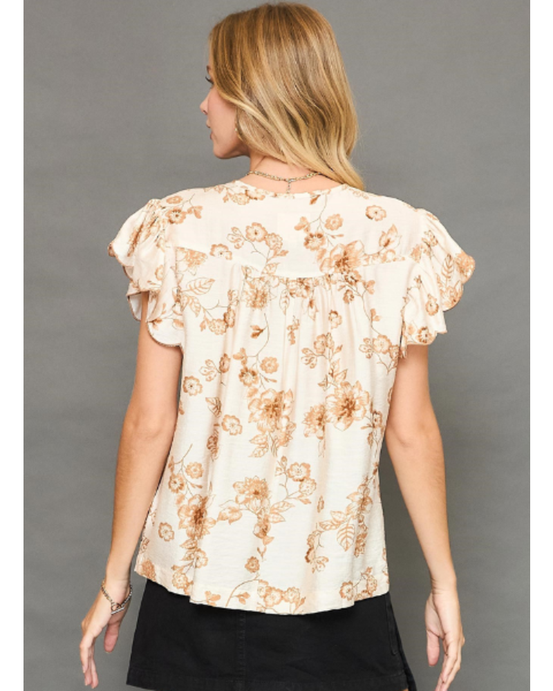 Floral Scalloped Sleeves Top