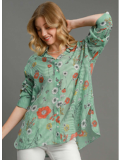 Striped Button Up Shirt with Florals