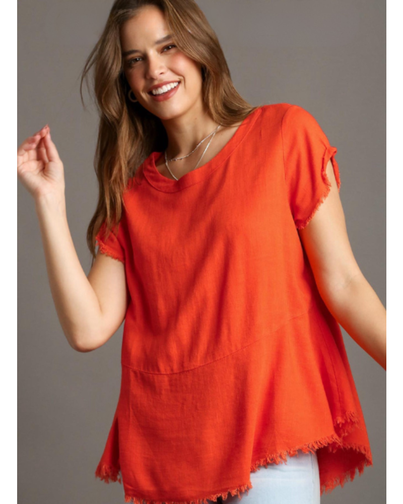 Round Neck Frayed Top