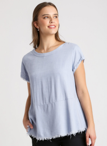 Round Neck Frayed Top
