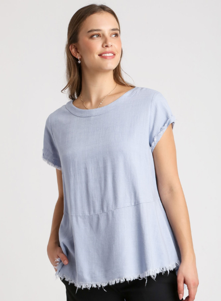 Round Neck Frayed Top
