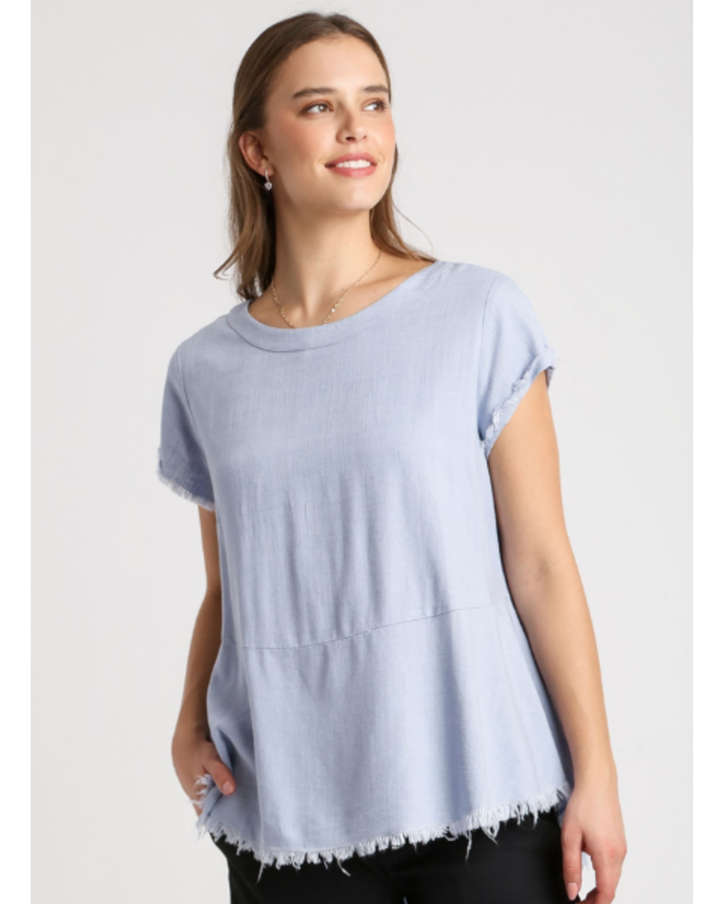 Round Neck Frayed Top