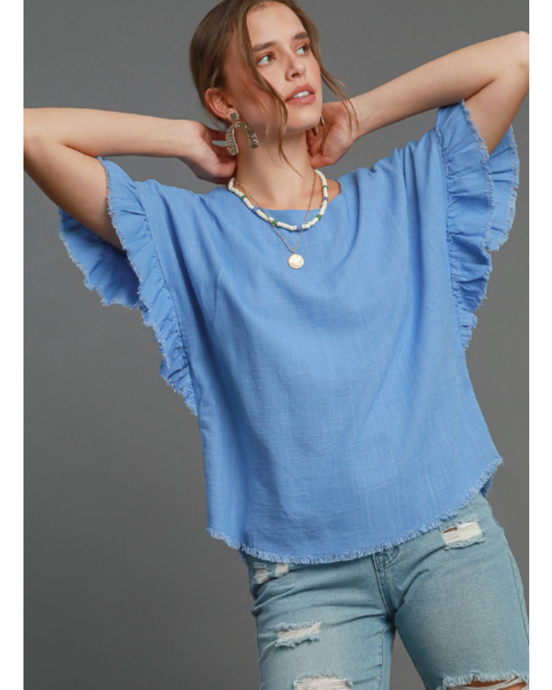 Ruffle Sleeve Fray Top