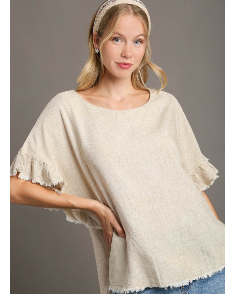 Ruffle Sleeve Fray Top