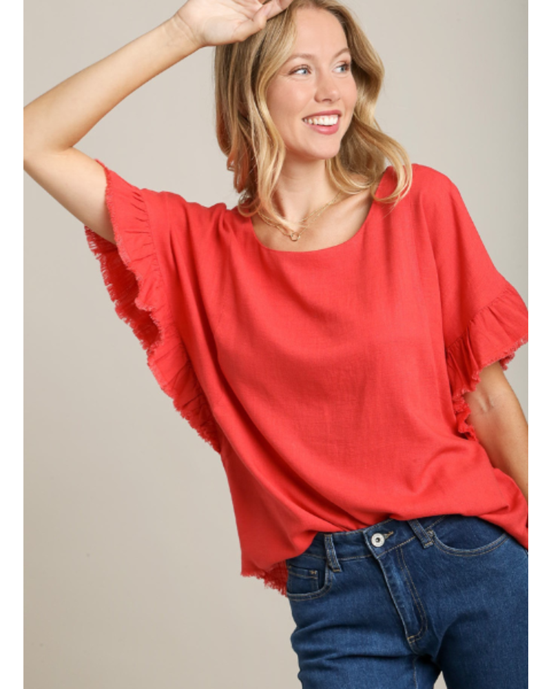 Ruffle Sleeve Fray Top