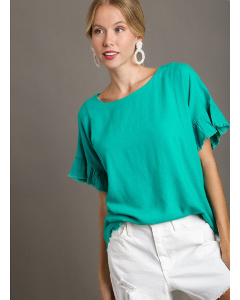 Ruffle Sleeve Fray Top