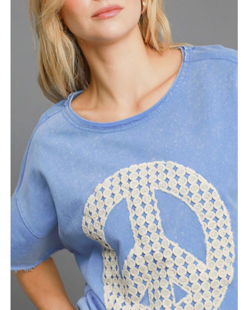 Peace Sign Patch Short Sleeve Sweatshirt