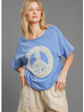 Peace Sign Patch Short Sleeve Sweatshirt