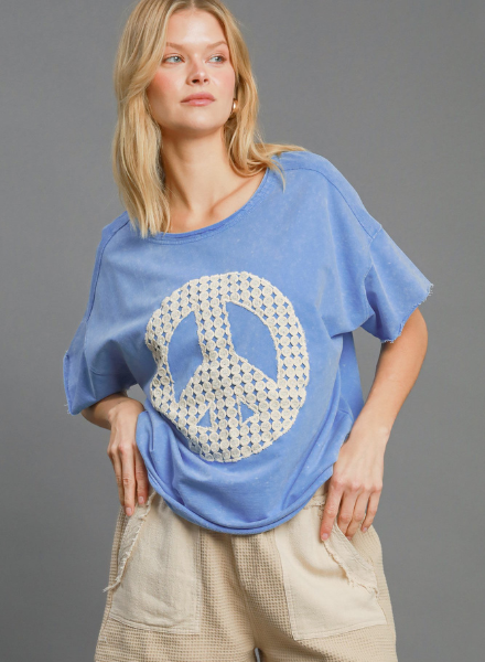 Peace Sign Patch Short Sleeve Sweatshirt