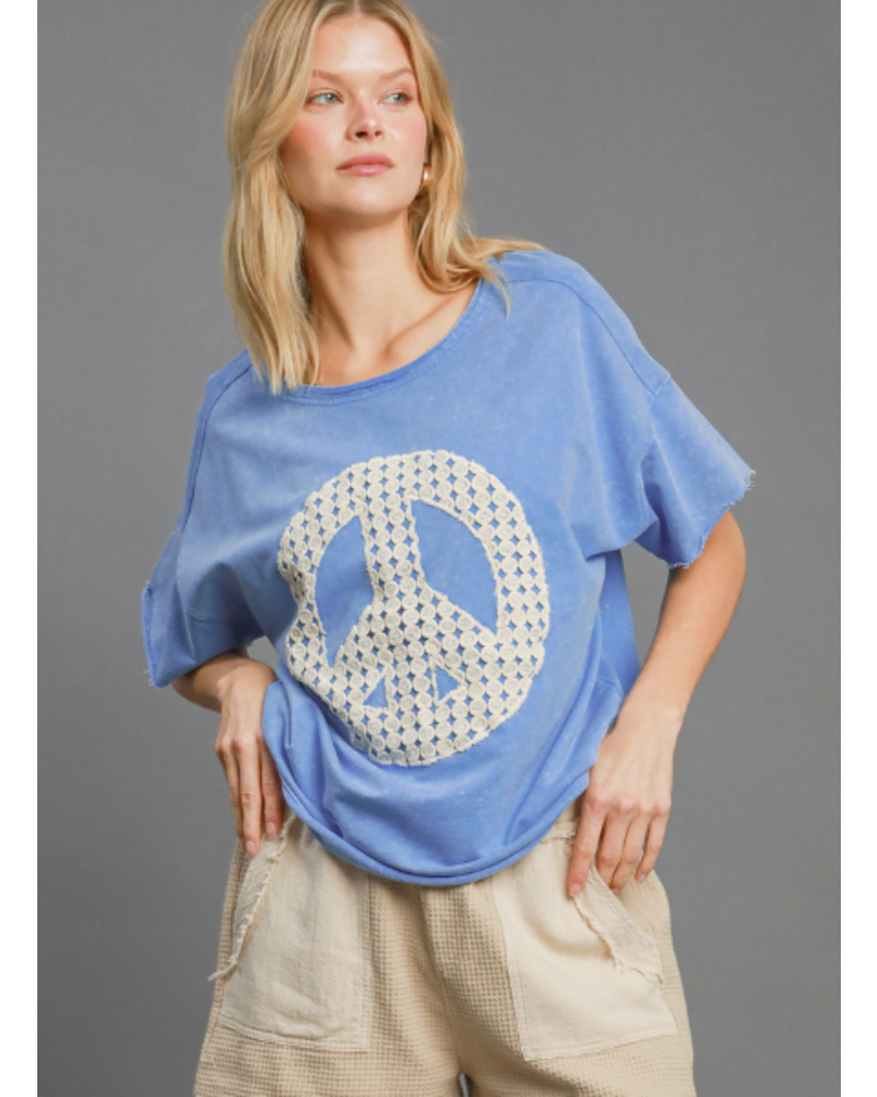 Peace Sign Patch Short Sleeve Sweatshirt