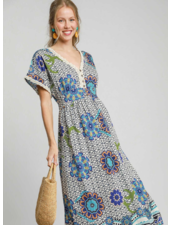 Mixed Print Maxi Dress
