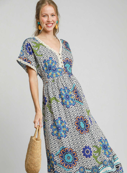 Mixed Print Maxi Dress