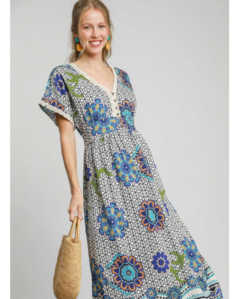 Mixed Print Maxi Dress
