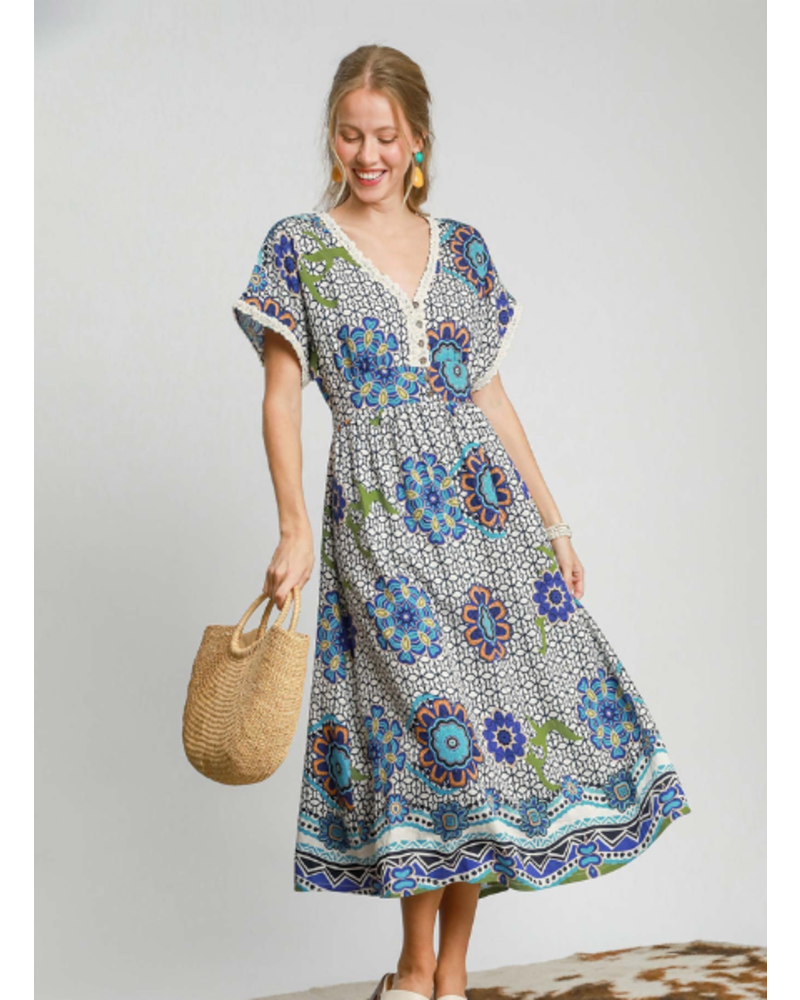 Mixed Print Maxi Dress