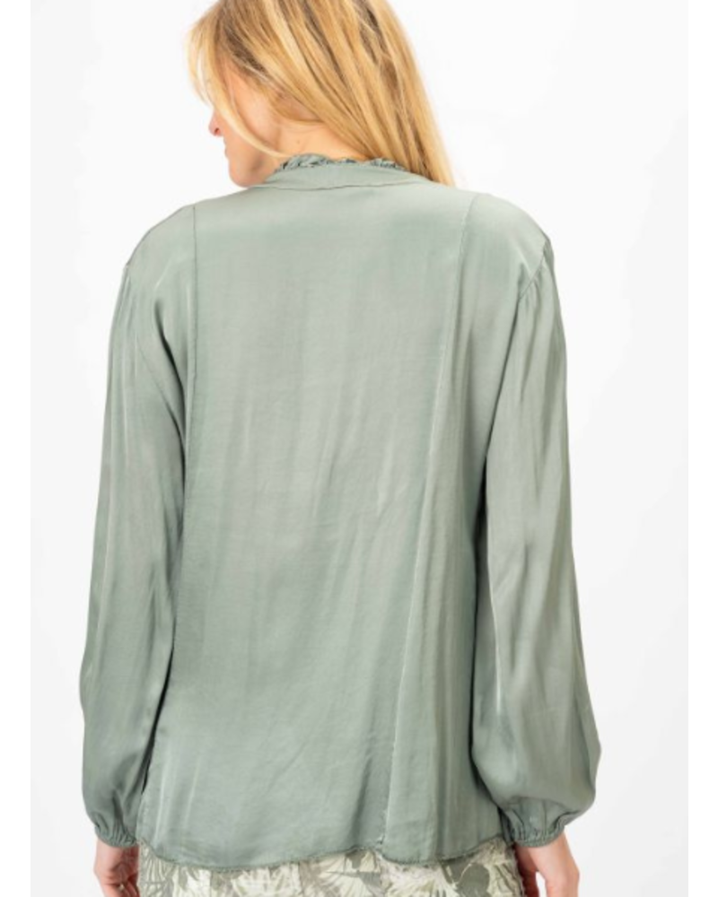 Ruffle Front Silk Blouse