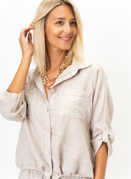 Linen Sequin Pocket Top